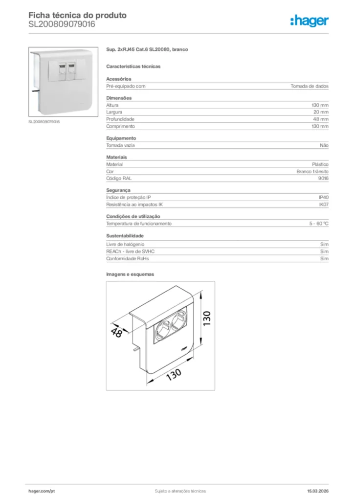 Imagem Hager Ficha técnica do produto SL200809079016 | Hager Portugal