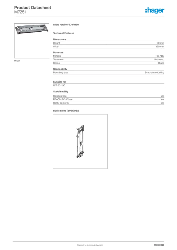 Image Hager Product data sheet M7251  | Hager Africa