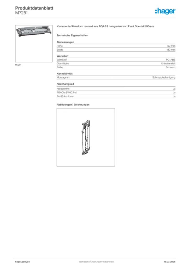 Bild Hager Produktdatenblatt M7251 | Hager Deutschland