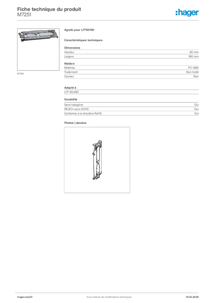 Image Hager Fiche technique du produit M7251 | Hager France