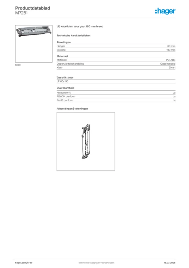 Afbeelding Hager Productdatablad M7251 | Hager Belgium
