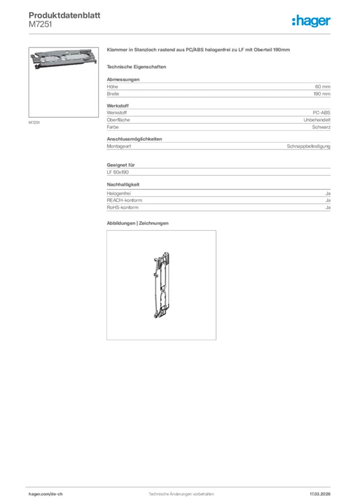 Bild Hager Produktdatenblatt M7251 | Hager Schweiz