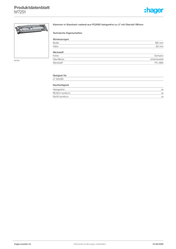Bild Hager Produktdatenblatt M7251 | Hager Schweiz
