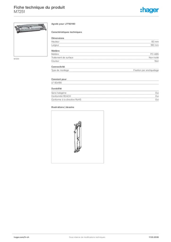 Image Hager Fiche technique du produit M7251 | Hager Suisse