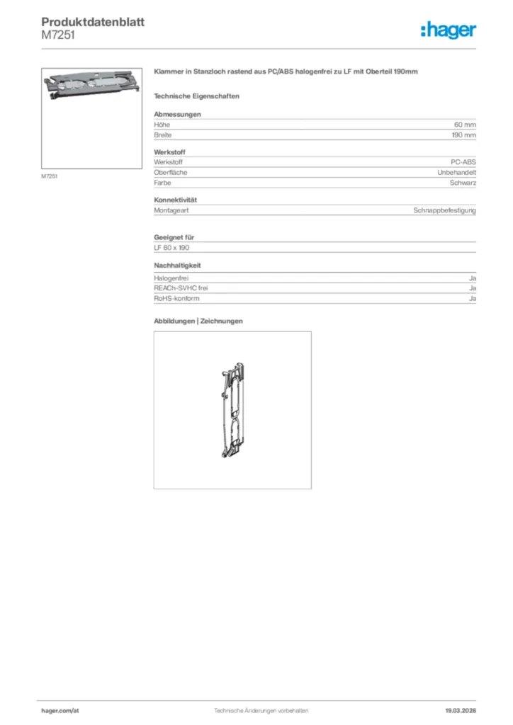 Bild Hager Produktdatenblatt M7251 | Hager Deutschland