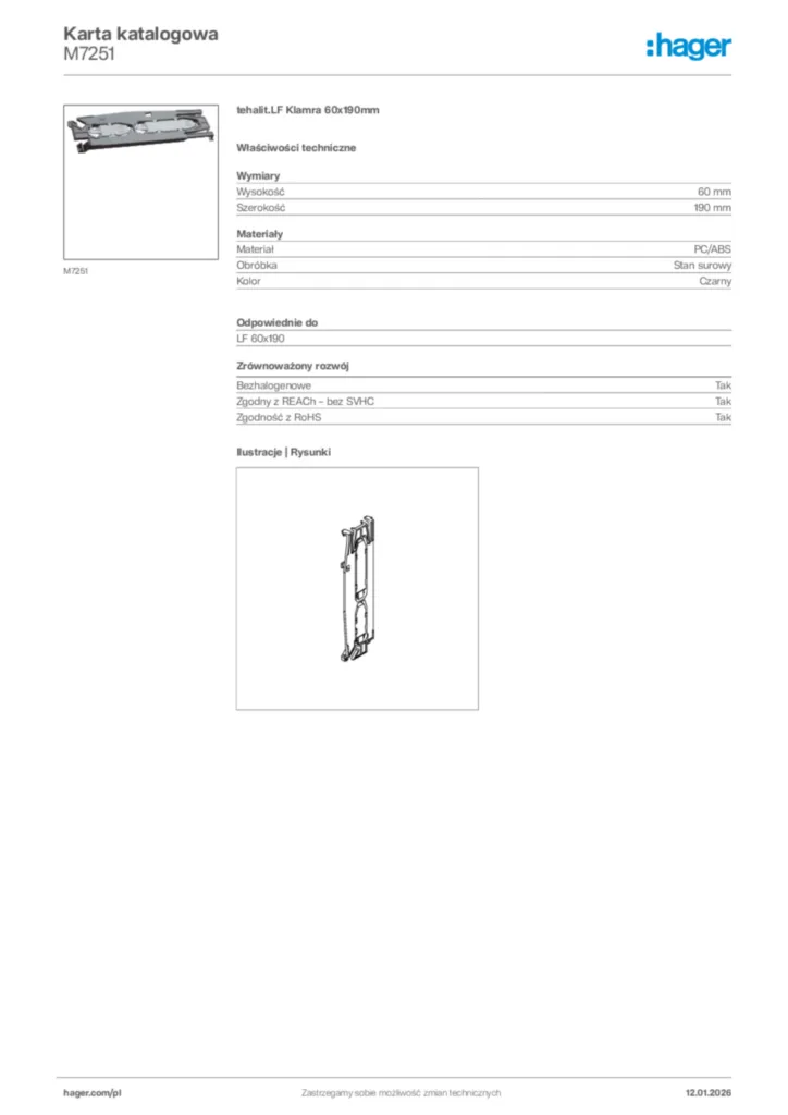 Zdjęcie Hager Karta katalogowa M7251 | Hager Polska