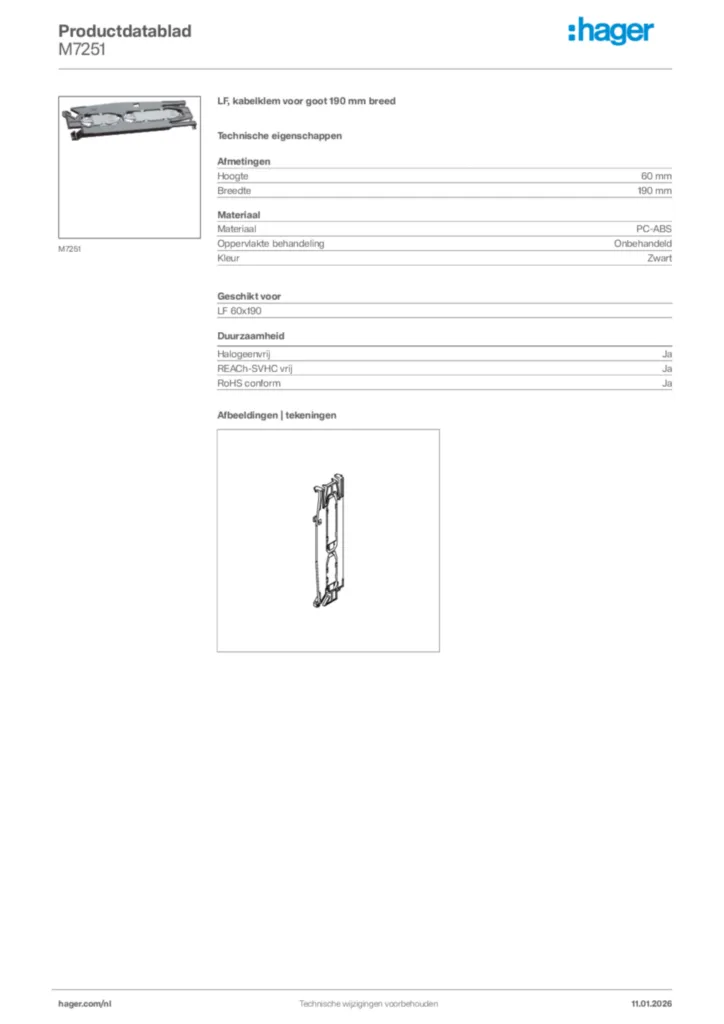 Afbeelding Hager Productdatablad M7251 | Hager Nederland