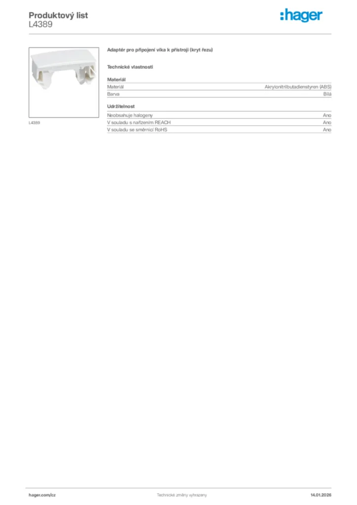 Obrázek Hager Product data sheet L4389 | Hager