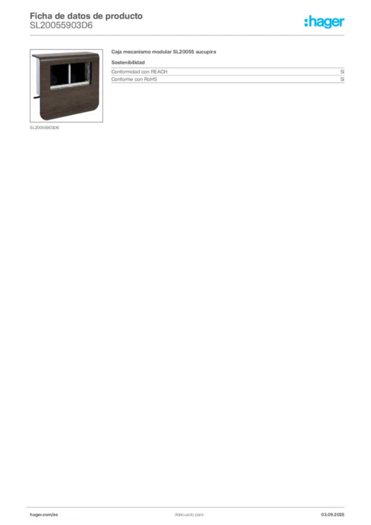 Imagen Hager Ficha de datos de producto SL20055903D6 | Hager España