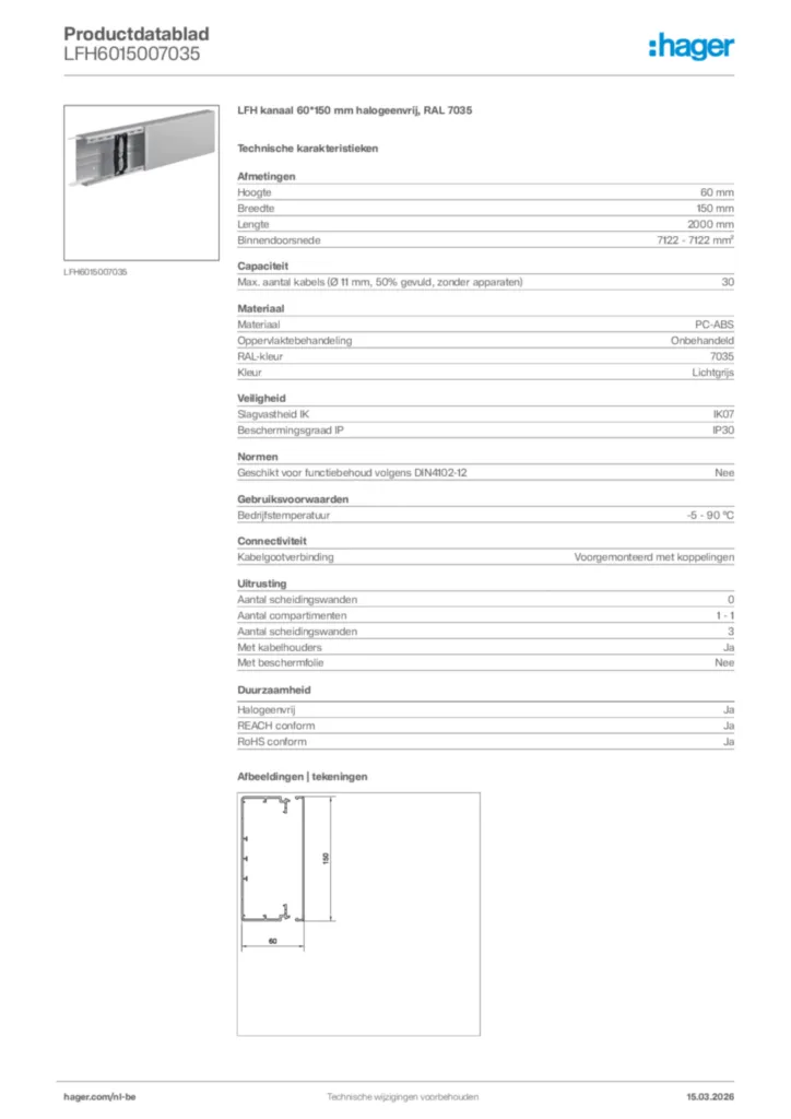 Afbeelding Hager Productdatablad LFH6015007035 | Hager Belgium