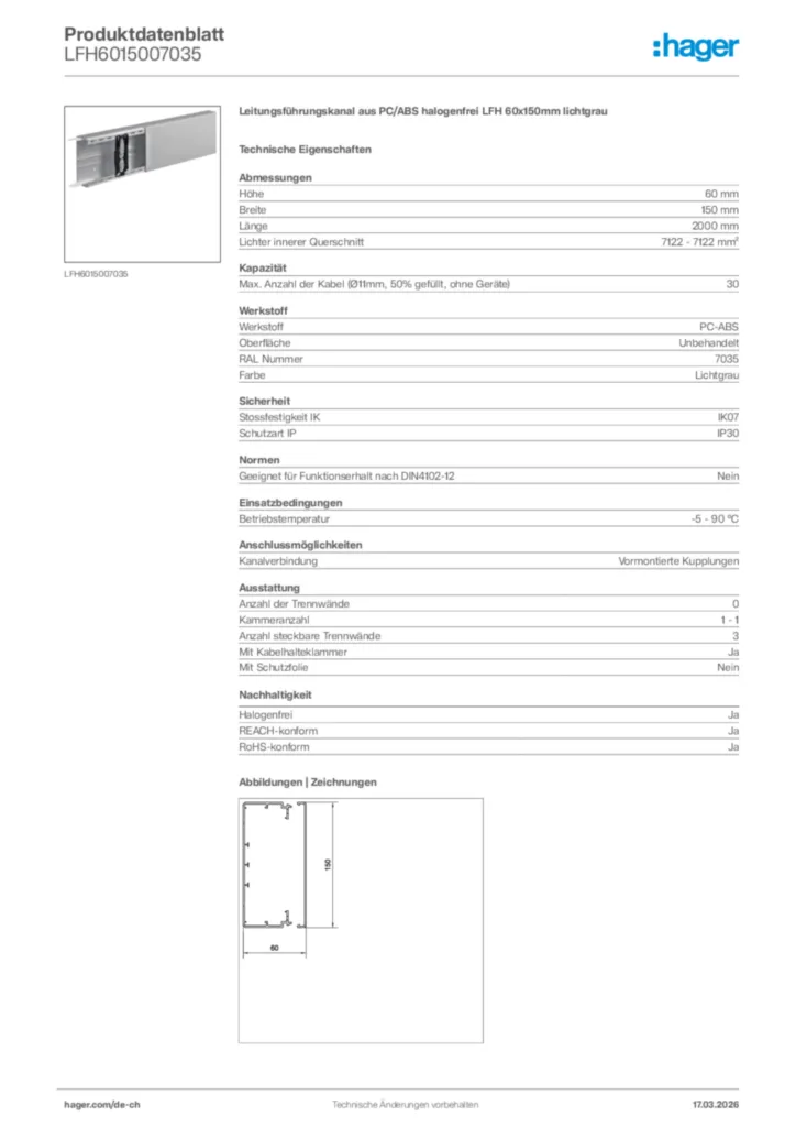 Bild Hager Produktdatenblatt LFH6015007035 | Hager Schweiz