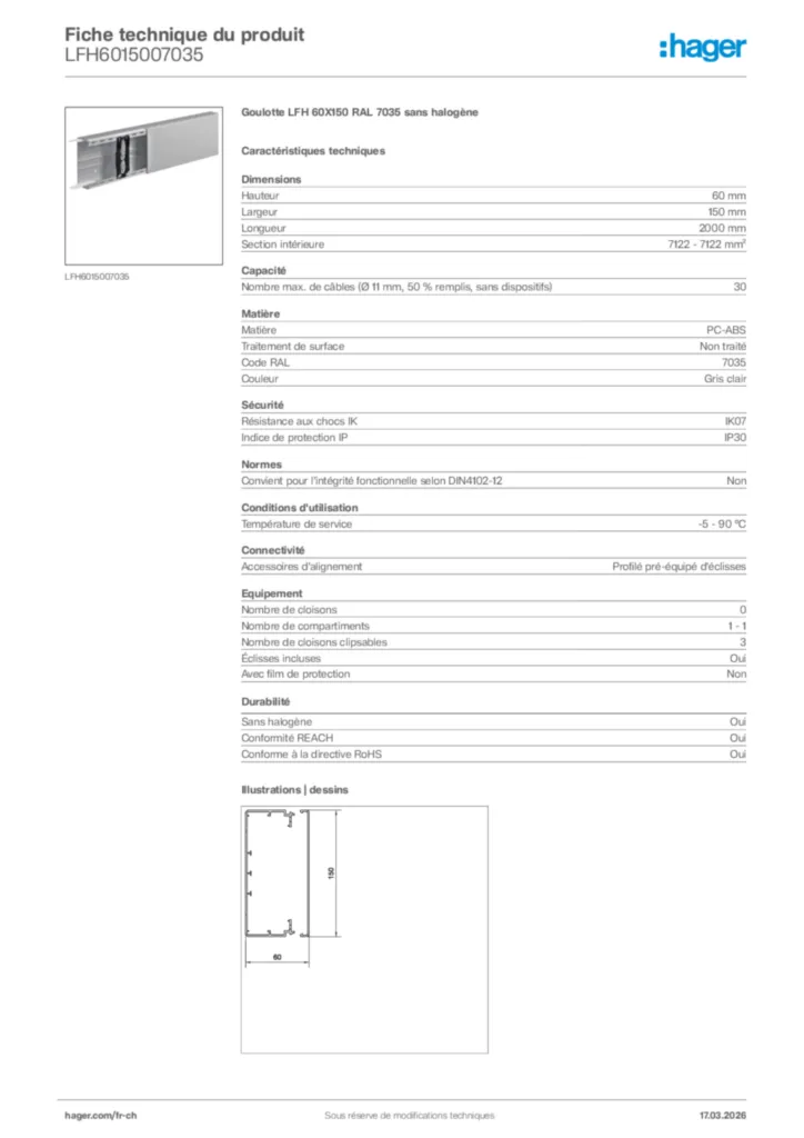 Image Hager Fiche technique du produit LFH6015007035 | Hager Suisse