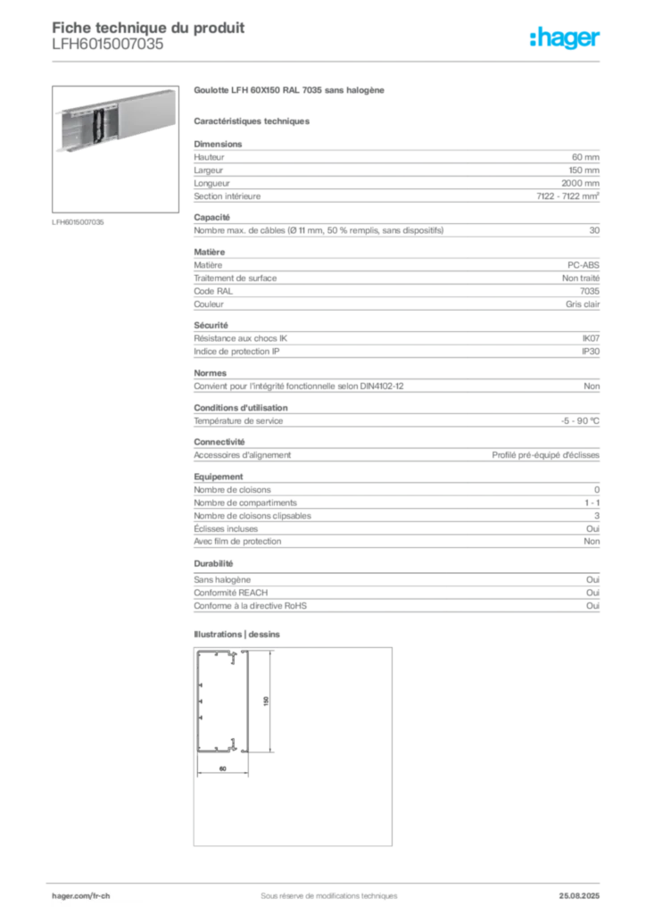 Image Hager Fiche technique du produit LFH6015007035 | Hager Suisse