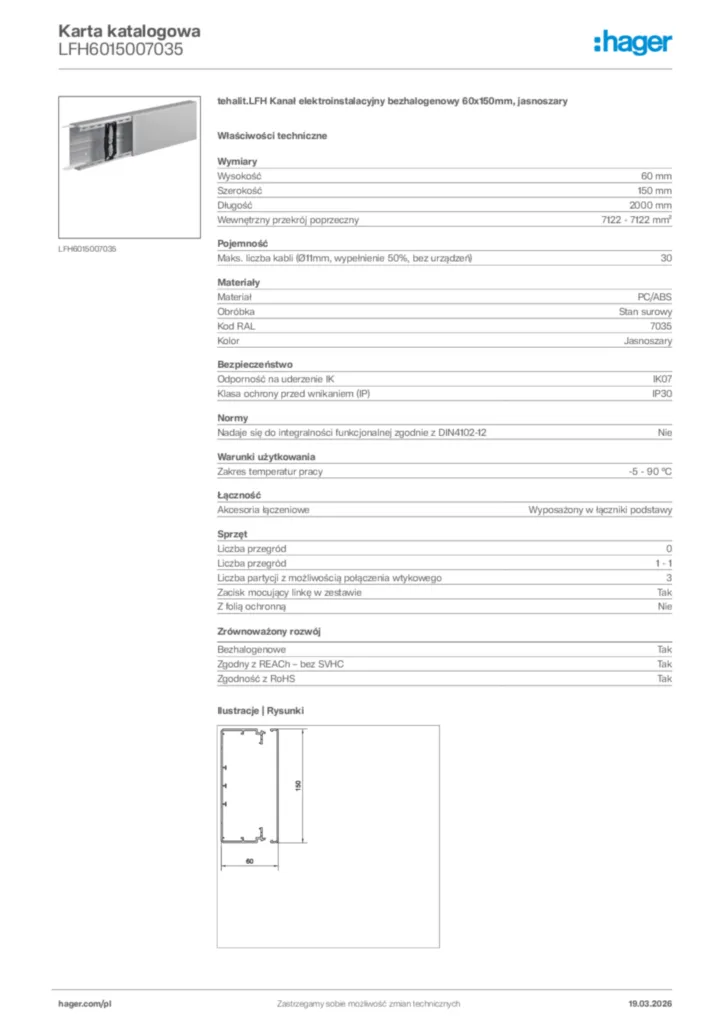 Zdjęcie Hager Karta katalogowa LFH6015007035 | Hager Polska