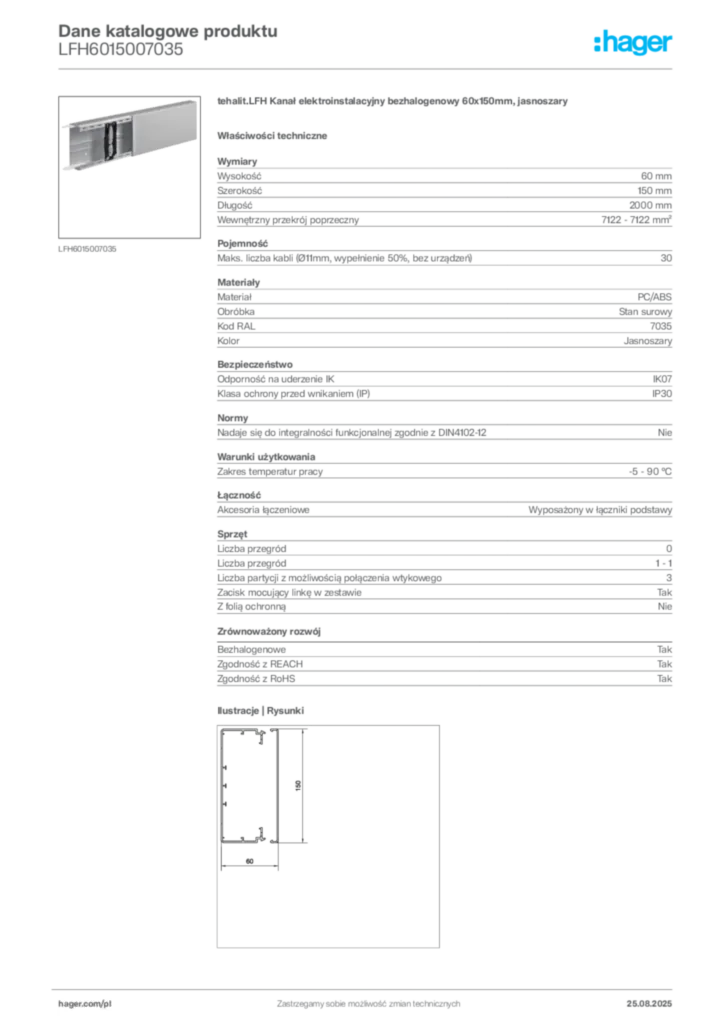 Zdjęcie Hager Dane katalogowe produktu LFH6015007035 | Hager Polska