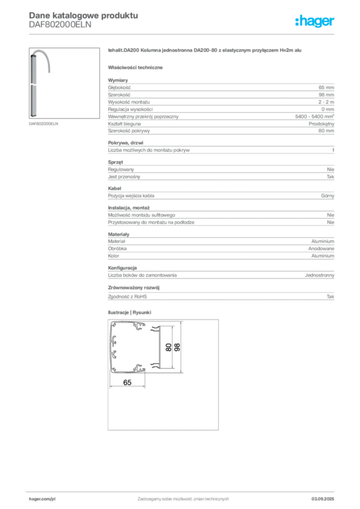 Zdjęcie Hager Dane katalogowe produktu DAF802000ELN | Hager Polska
