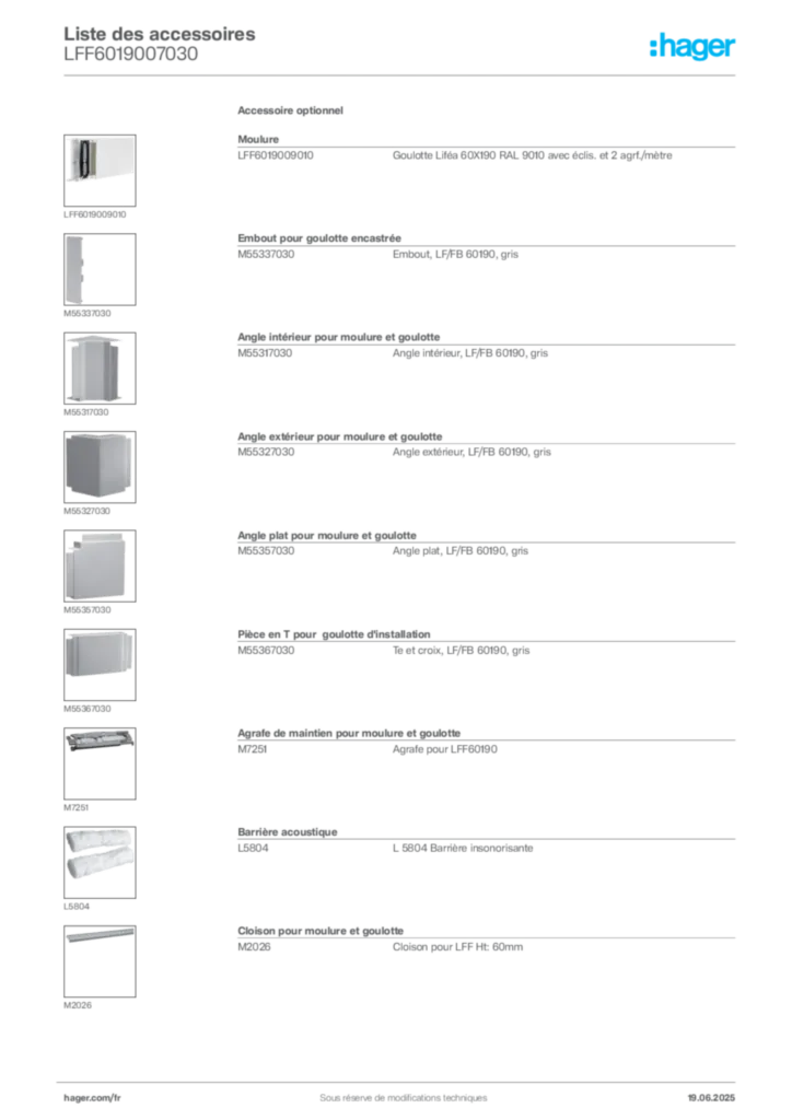 Image Hager Fiche technique du produit LFF6019007030 | Hager France