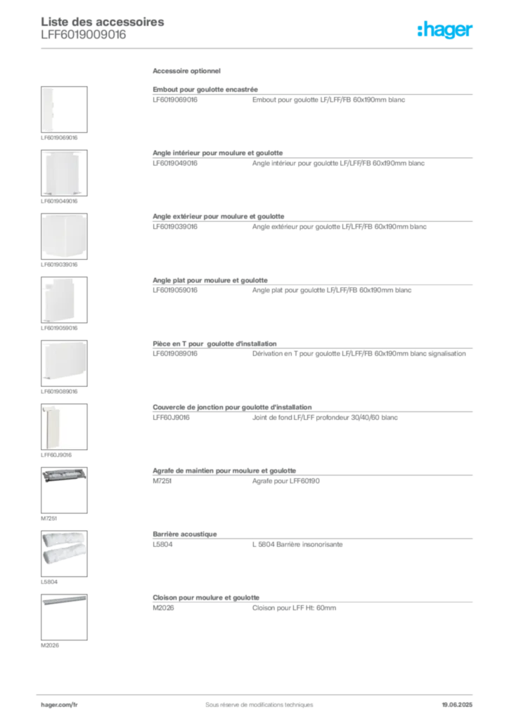 Image Hager Fiche technique du produit LFF6019009016 | Hager France