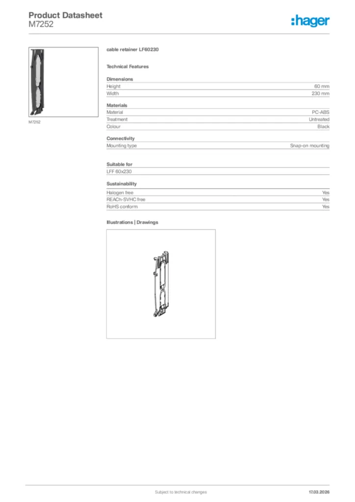 Image Hager Product data sheet M7252  | Hager Africa