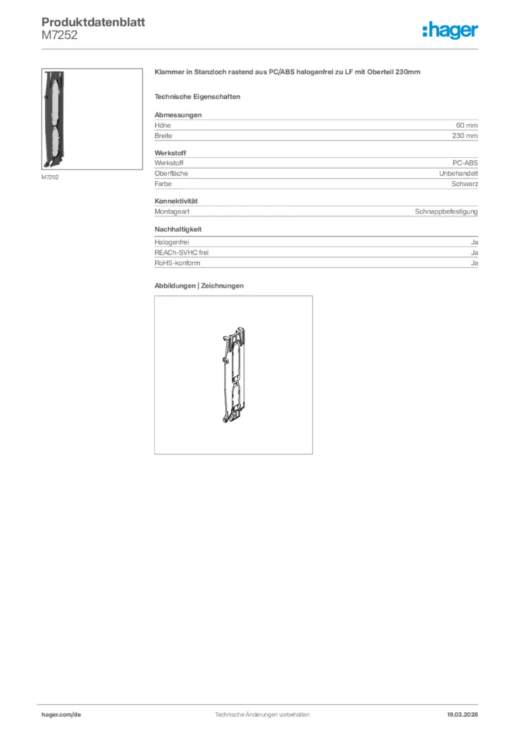 Bild Hager Produktdatenblatt M7252 | Hager Deutschland