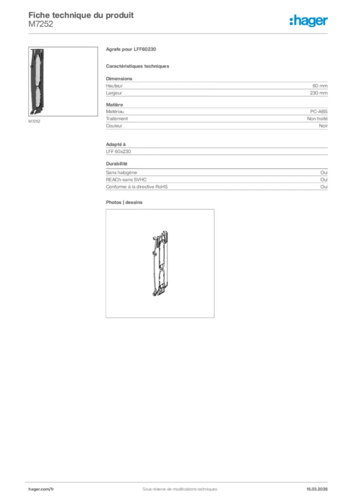 Image Hager Fiche technique du produit M7252 | Hager France