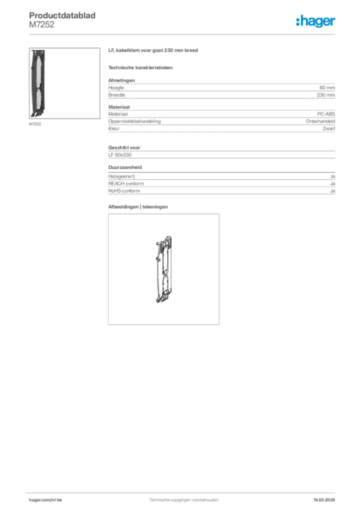 Afbeelding Hager Productdatablad M7252 | Hager Belgium