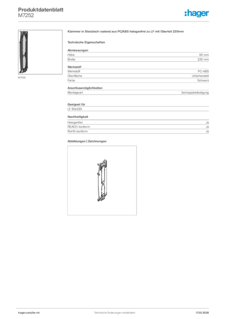 Bild Hager Produktdatenblatt M7252 | Hager Schweiz
