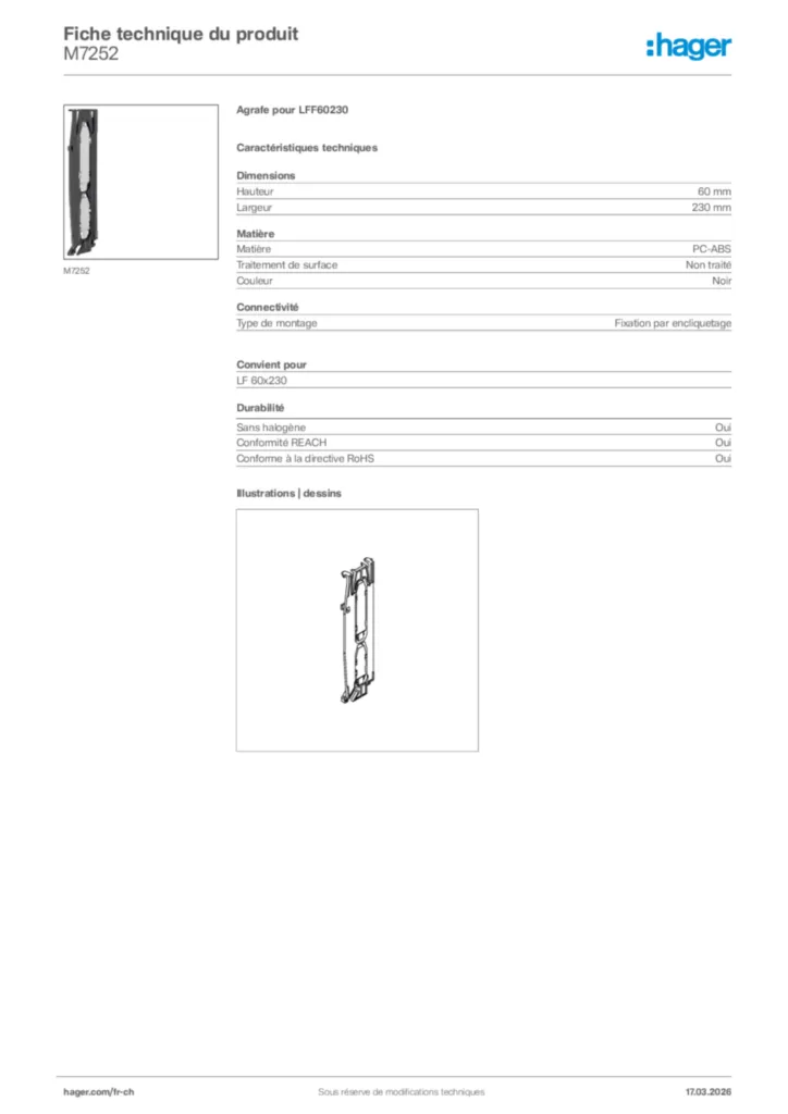 Image Hager Fiche technique du produit M7252 | Hager Suisse