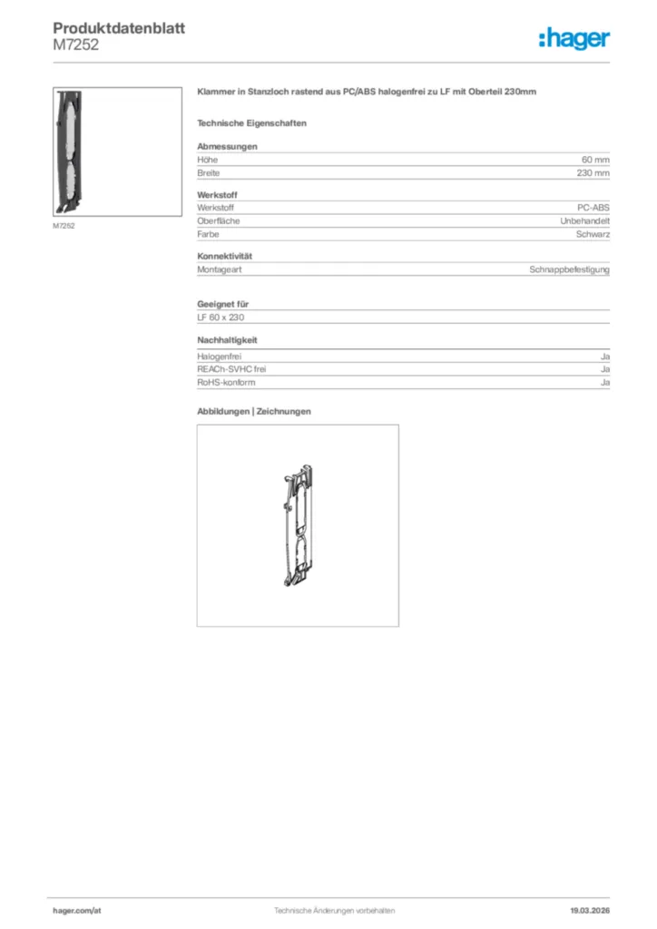 Bild Hager Produktdatenblatt M7252 | Hager Deutschland