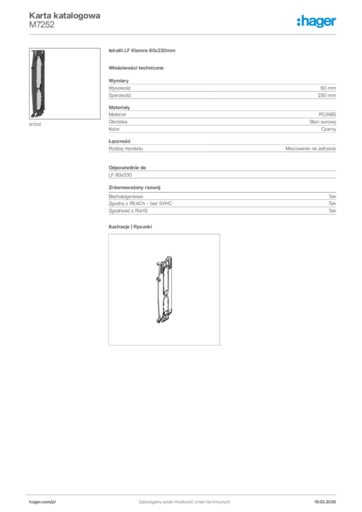 Zdjęcie Hager Karta katalogowa M7252 | Hager Polska
