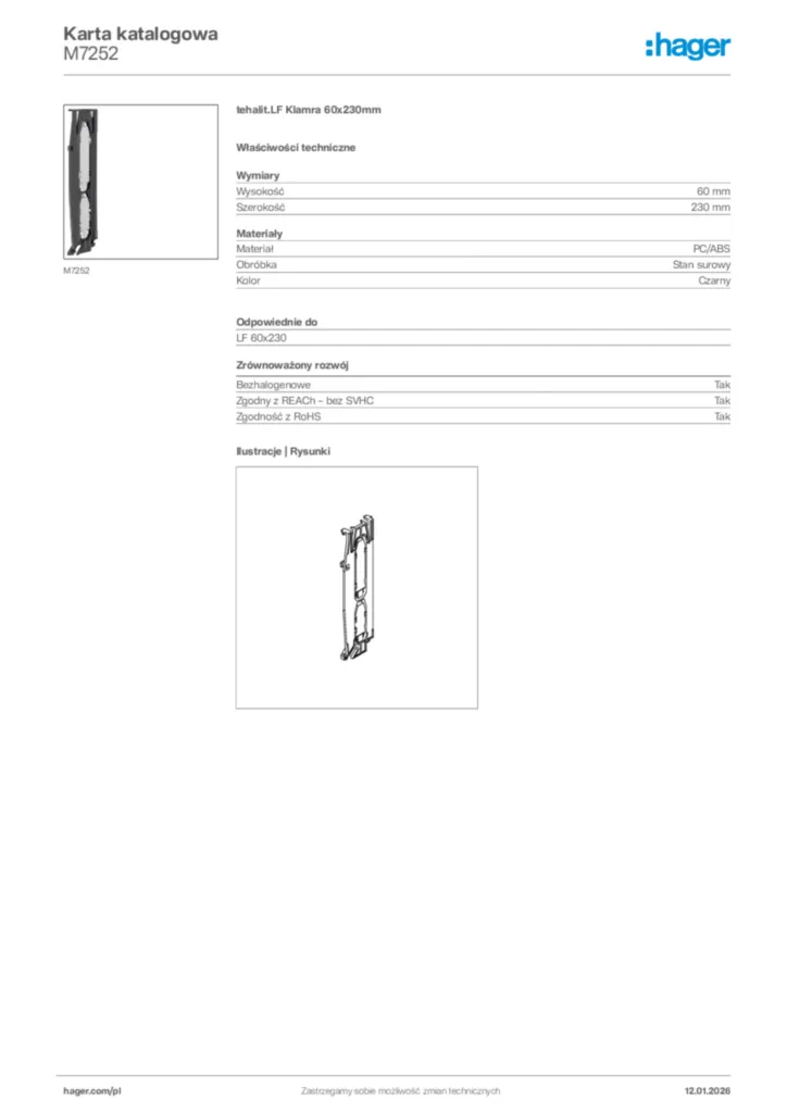 Zdjęcie Hager Karta katalogowa M7252 | Hager Polska