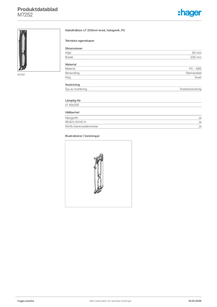 Bild Hager Produktdatablad M7252 | Hager Sverige