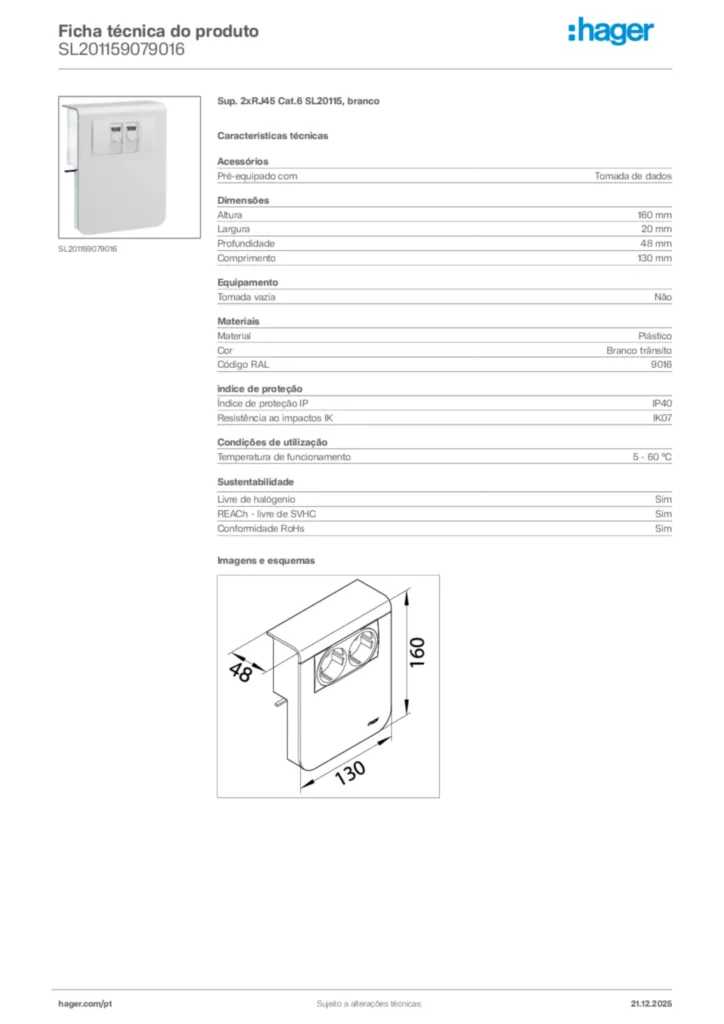 Imagem Hager Ficha técnica do produto SL201159079016 | Hager Portugal