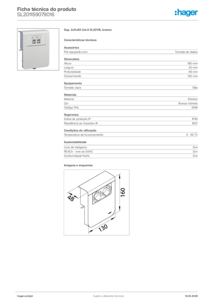 Imagem Hager Ficha técnica do produto SL201159079016 | Hager Portugal