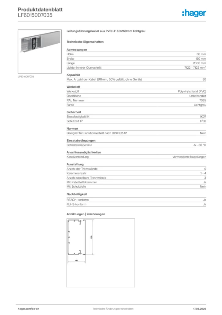 Bild Hager Produktdatenblatt LF6015007035 | Hager Schweiz