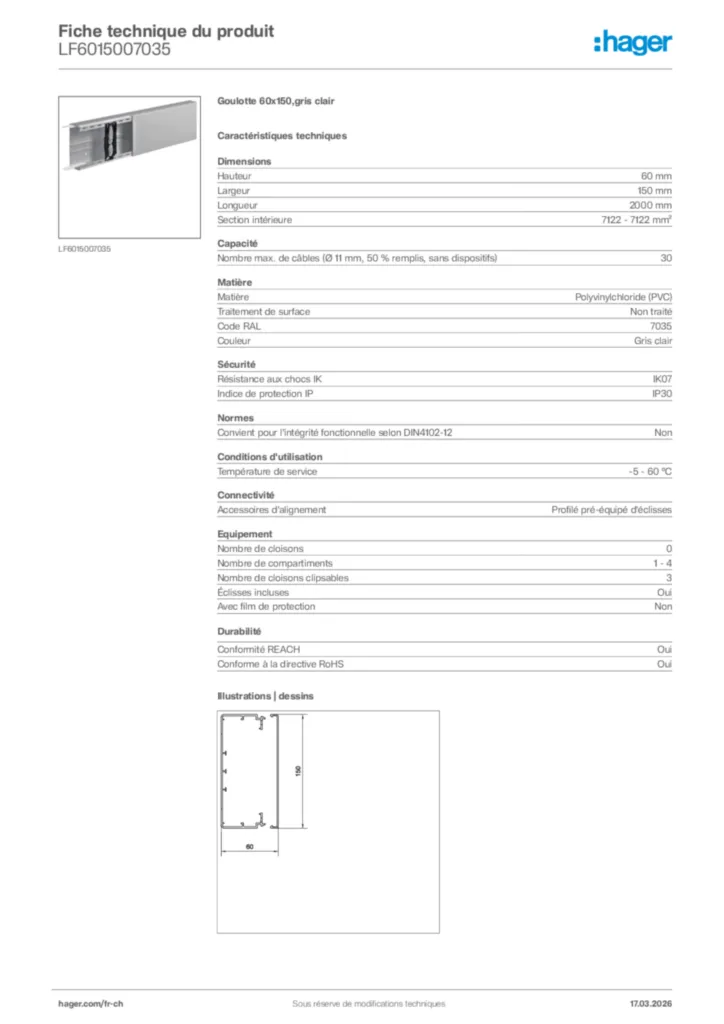 Image Hager Fiche technique du produit LF6015007035 | Hager Suisse