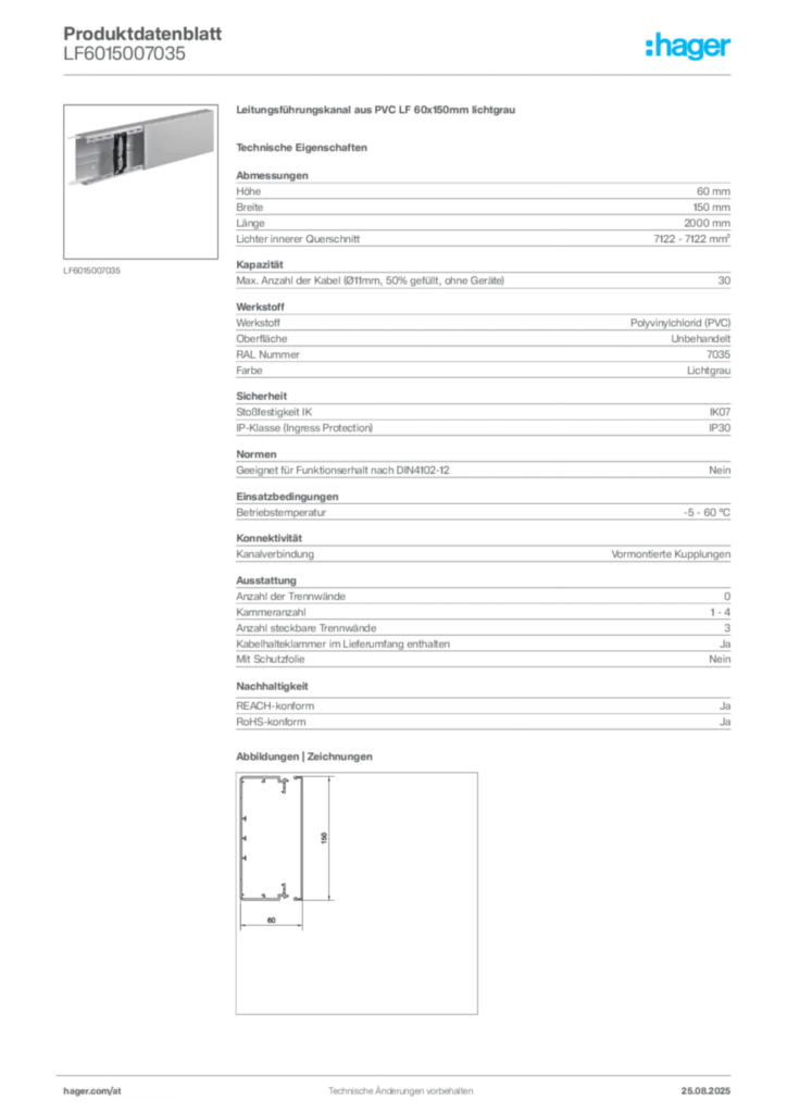 Bild Hager Produktdatenblatt LF6015007035 | Hager Deutschland