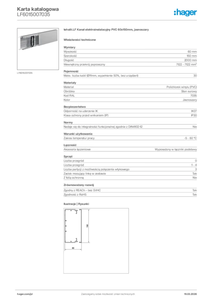 Zdjęcie Hager Karta katalogowa LF6015007035 | Hager Polska