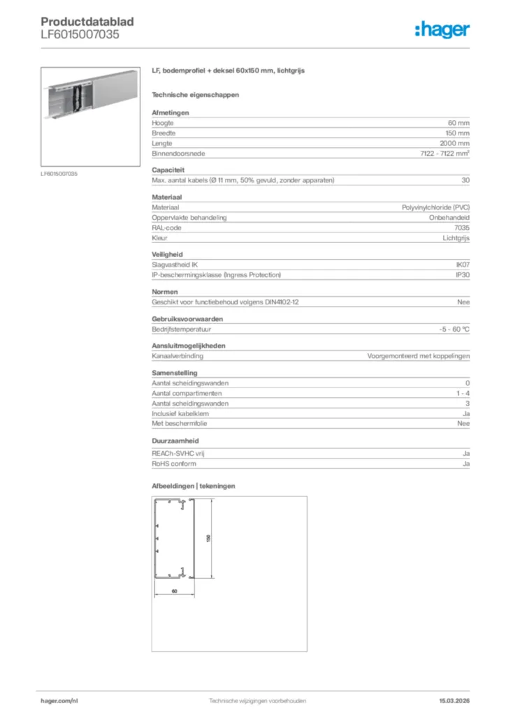 Afbeelding Hager Productdatablad LF6015007035 | Hager Nederland