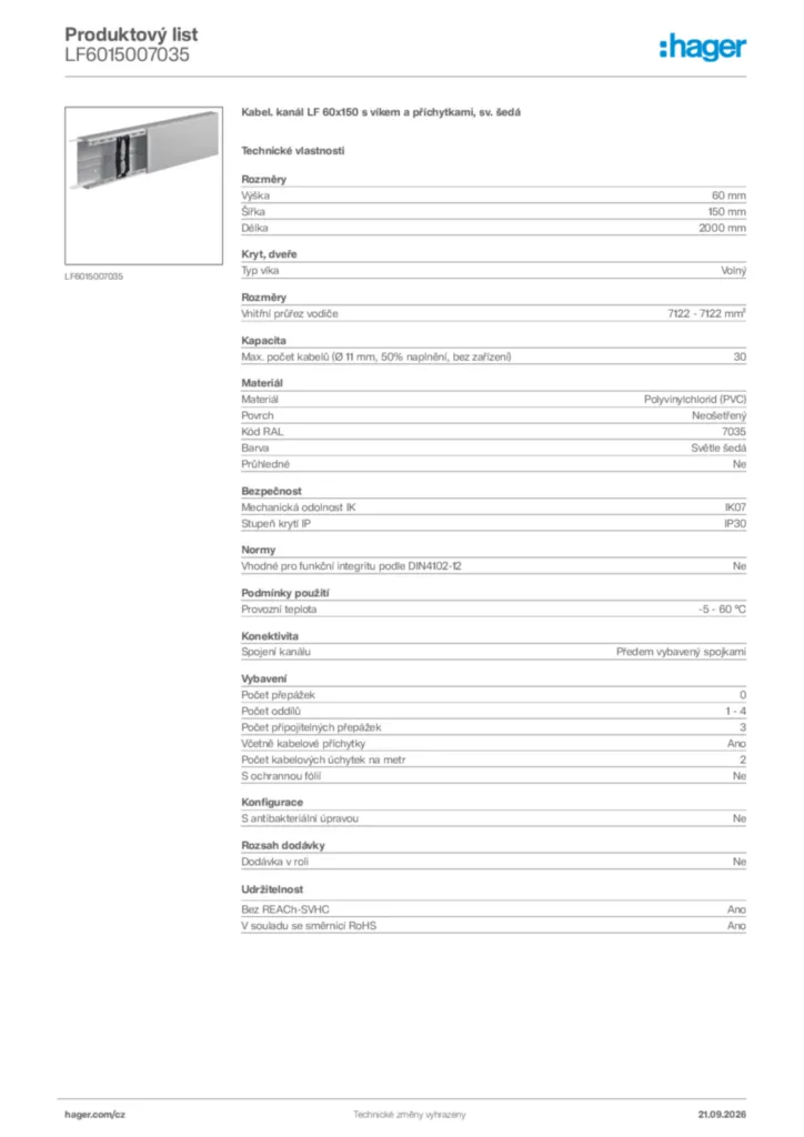 Obrázek Hager Generováno - Datový list produktu LF6015007035 | Hager