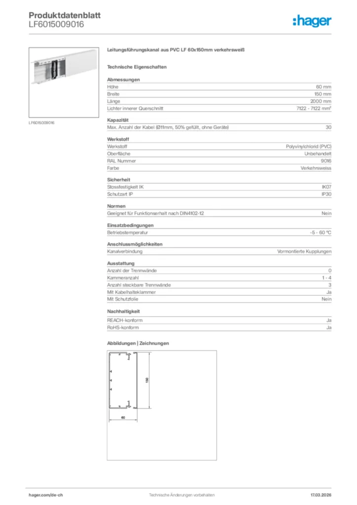 Bild Hager Produktdatenblatt LF6015009016 | Hager Schweiz