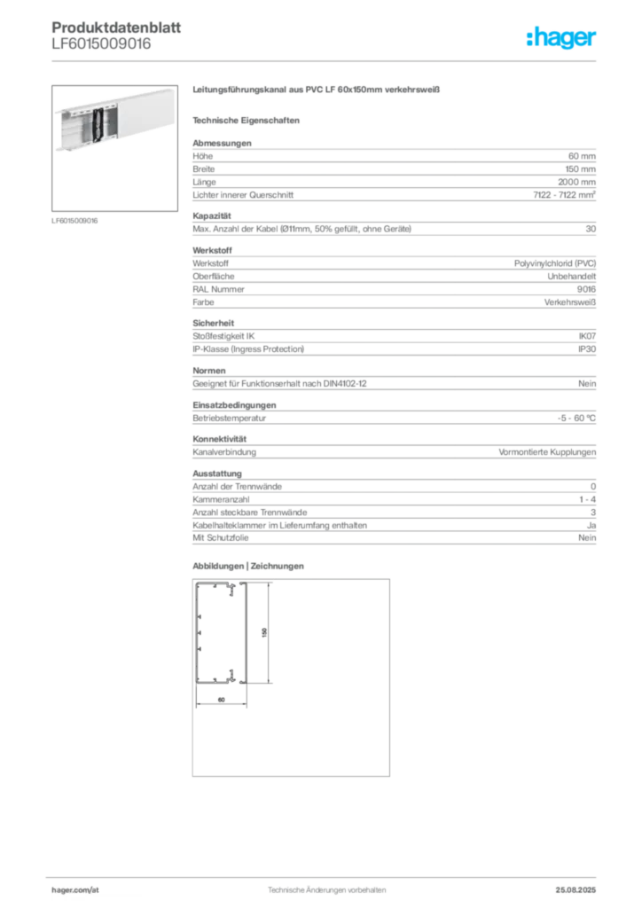 Bild Hager Produktdatenblatt LF6015009016 | Hager Deutschland
