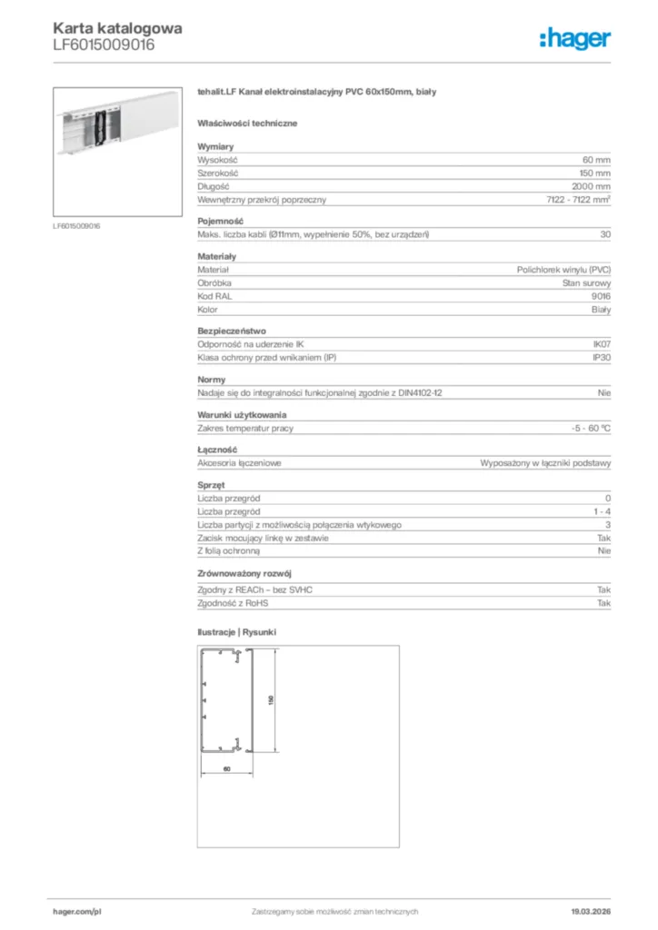 Zdjęcie Hager Karta katalogowa LF6015009016 | Hager Polska