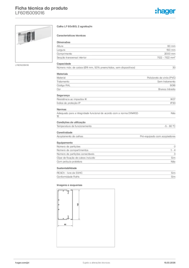 Imagem Hager Ficha técnica do produto LF6015009016 | Hager Portugal