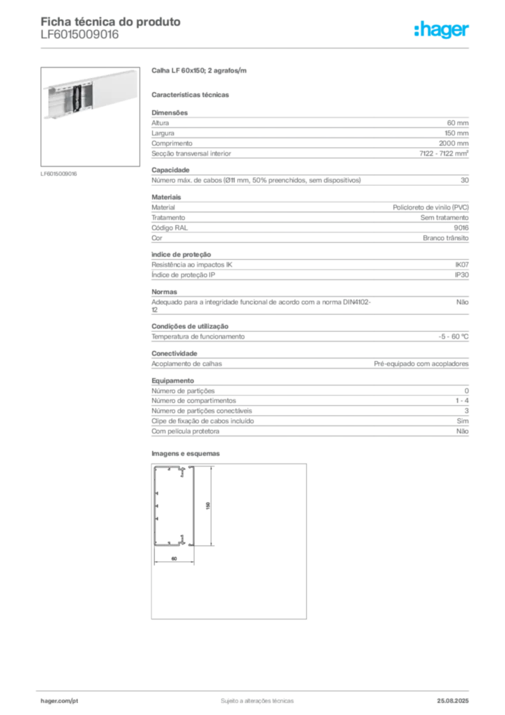 Imagem Hager Ficha técnica do produto LF6015009016 | Hager Portugal