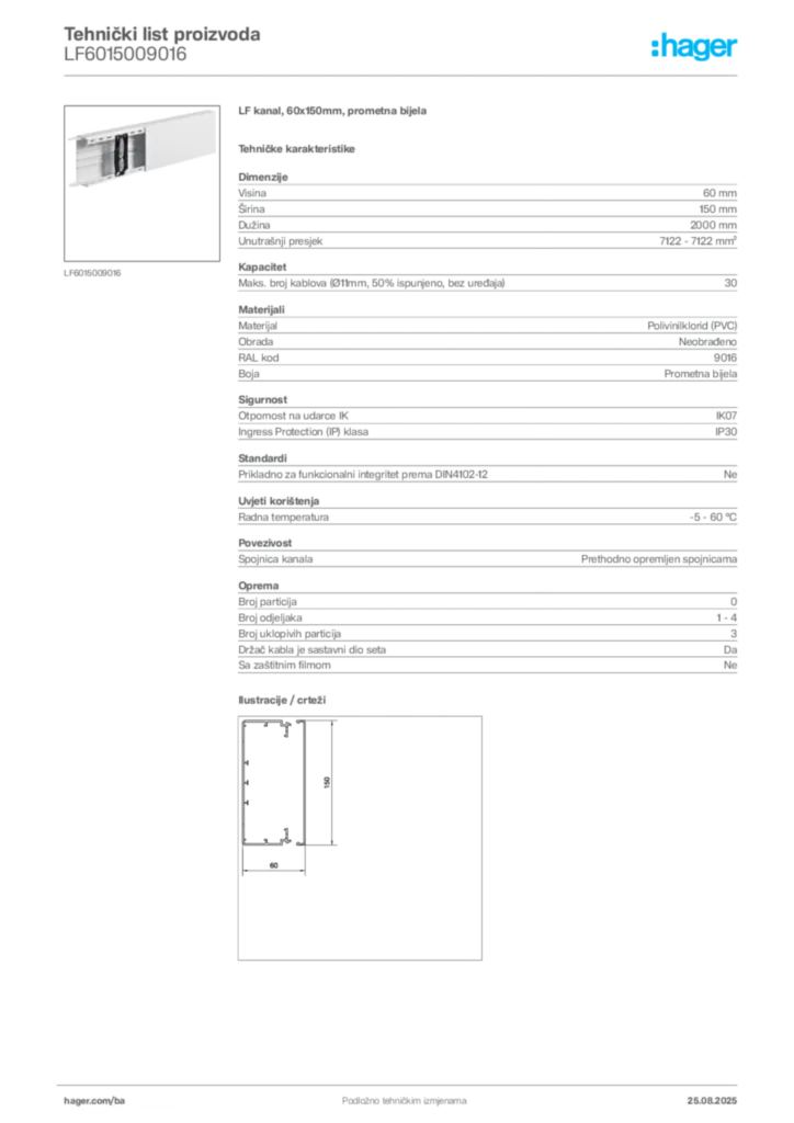 Slika Hager Product data sheet LF6015009016  | Hager