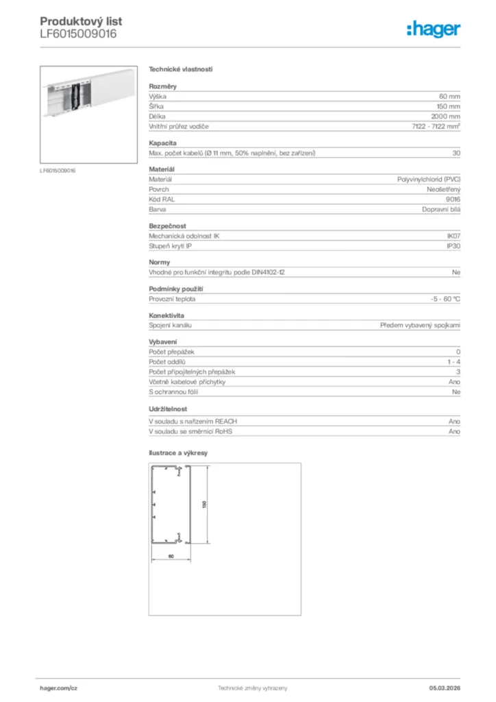 Obrázek Hager Product data sheet LF6015009016 | Hager