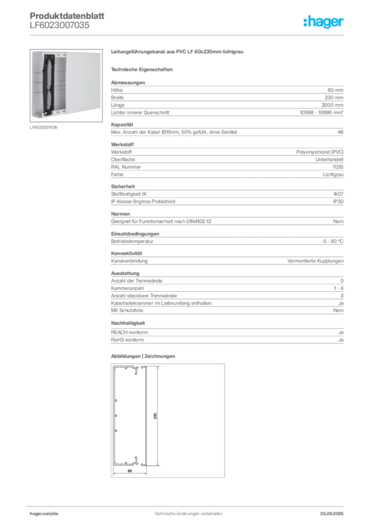 Bild Hager Produktdatenblatt LF6023007035 | Hager Deutschland