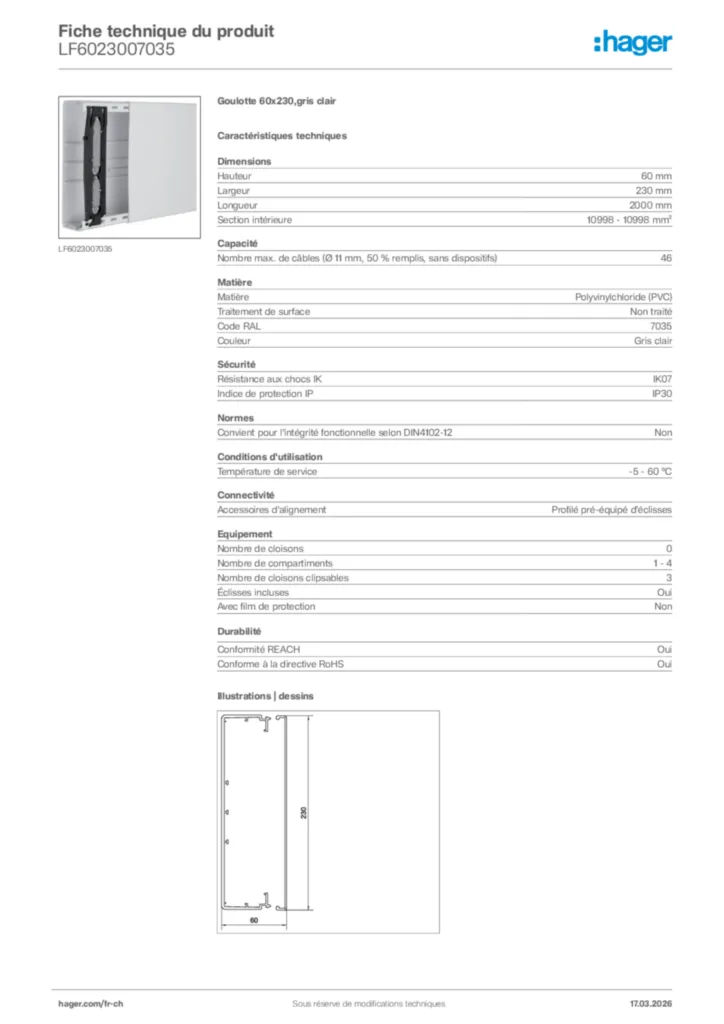 Image Hager Fiche technique du produit LF6023007035 | Hager Suisse