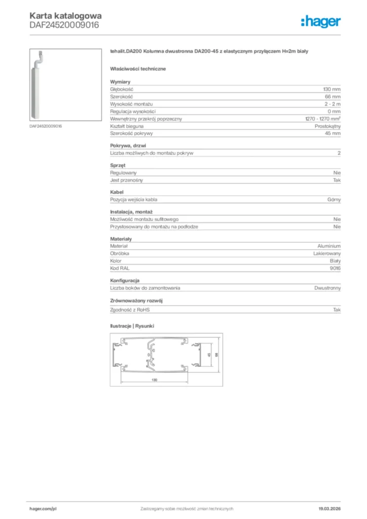 Zdjęcie Hager Karta katalogowa DAF24520009016 | Hager Polska